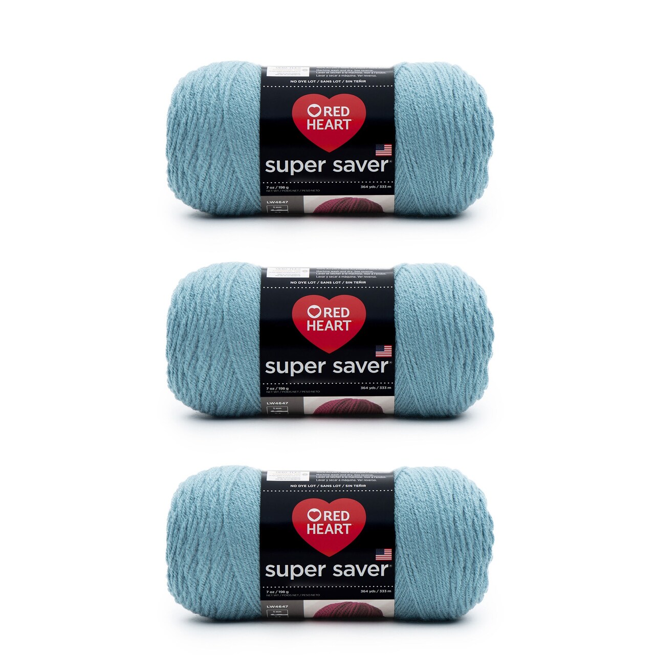 Red Heart Super Saver Country Blue Yarn - 3 Pack of 198g/7oz - Acrylic - 4 Medium (Worsted) - 364 Yards - Knitting/Crochet